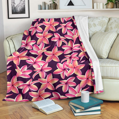 Purple Plumeria Pattern Print Design PM010 Fleece Blanket