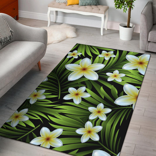 White Plumeria Pattern Print Design PM06 Area Rugs