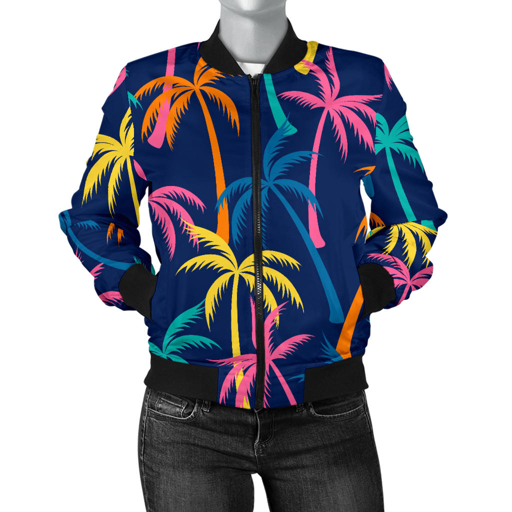 Palm Tree Pattern Print Design PT013 Women Bomber Jacket