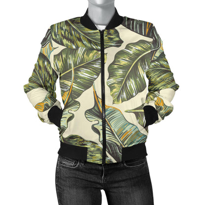 Banana Leaf Pattern Print Design BL08 Women Bomber Jacket