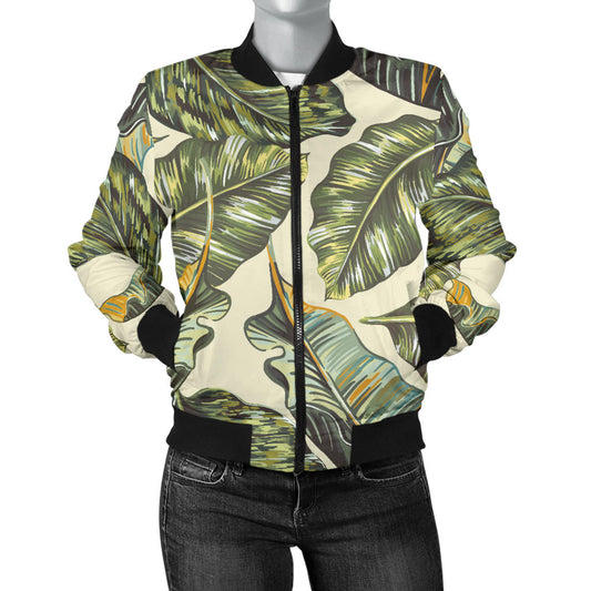 Banana Leaf Pattern Print Design BL08 Women Bomber Jacket