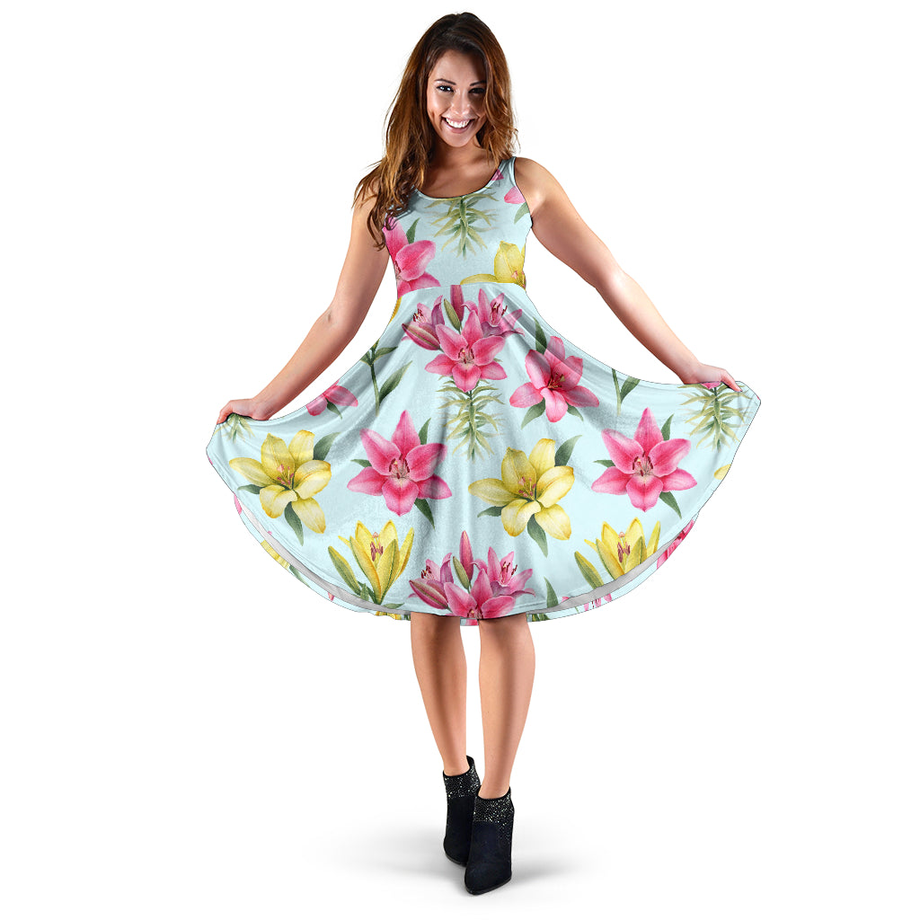 Lily Pattern Print Design LY010 Midi Dress