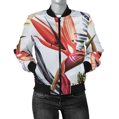 Tropical Flower Pattern Print Design TF021 Women Bomber Jacket