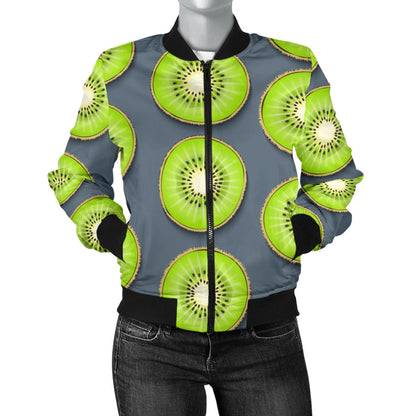 Kiwi Pattern Print Design KW06 Women Bomber Jacket