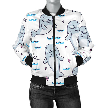 Manatee Baby Pattern Print Design 03 Women's Bomber Jacket