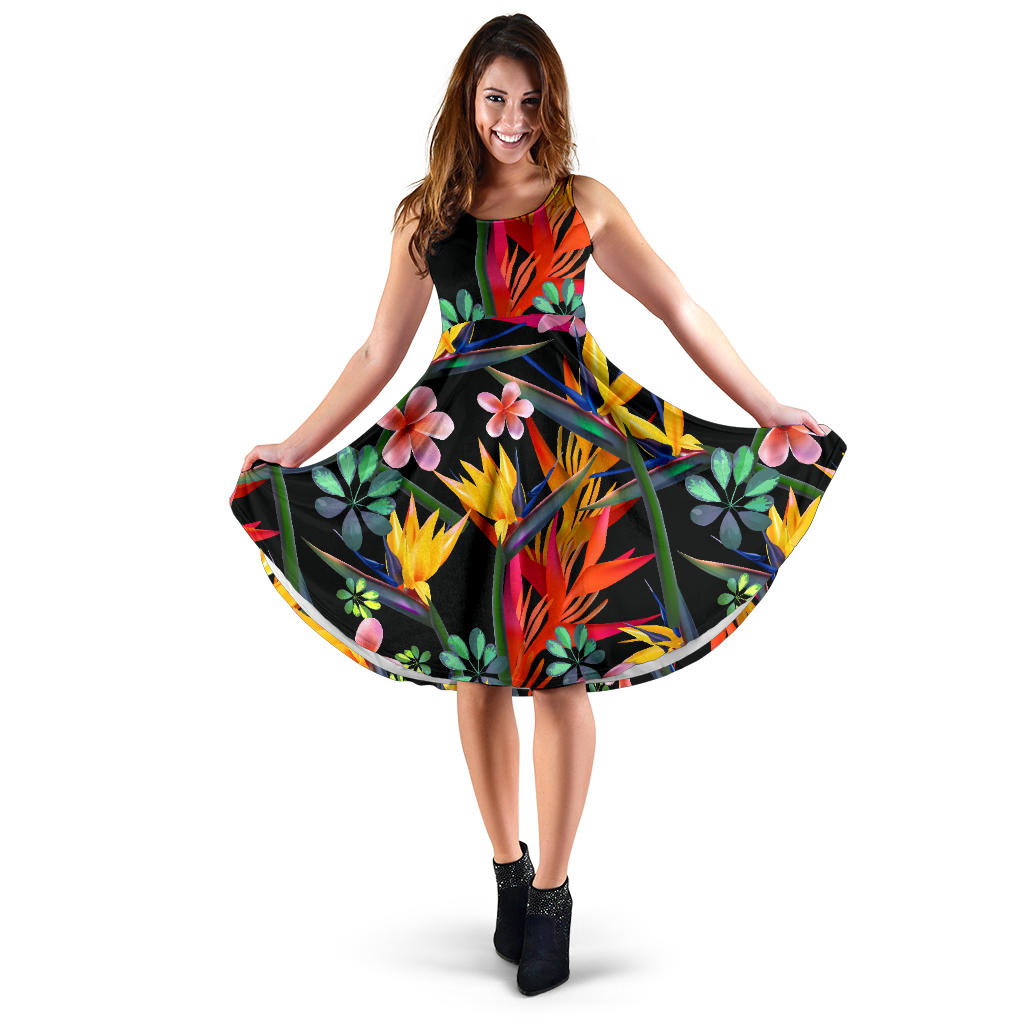 Tropical Flower Pattern Print Design TF015 Midi Dress