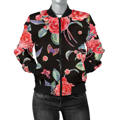 Camellia Pattern Print Design CM03 Women Bomber Jacket