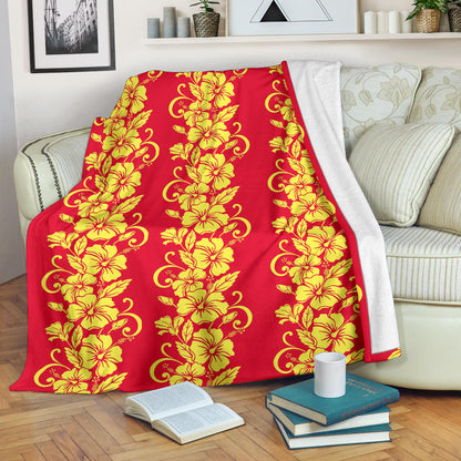 Orange Hibiscus Pattern Print Design HB018 Fleece Blanket