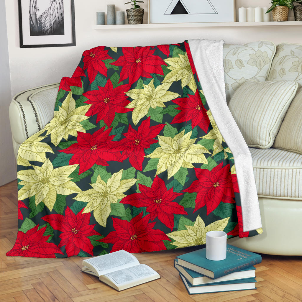 Poinsettia Pattern Print Design POT06 Fleece Blanket