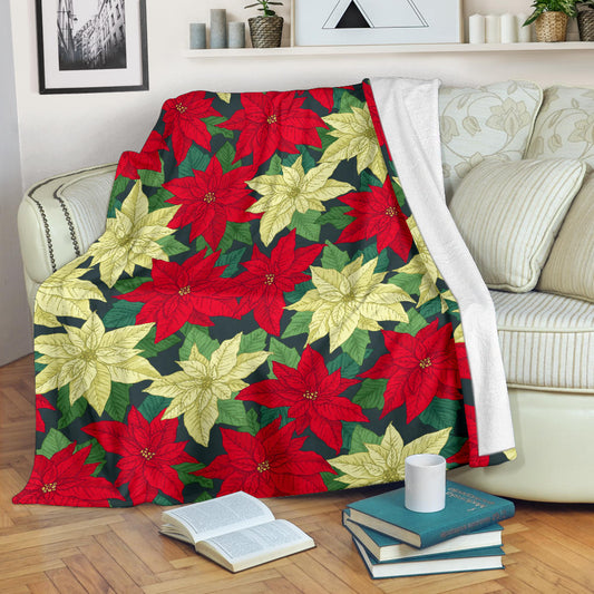 Poinsettia Pattern Print Design POT06 Fleece Blanket