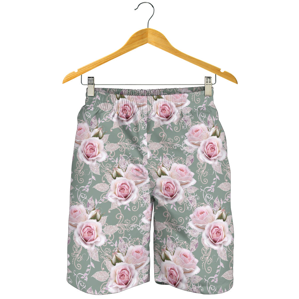 Rose White Pattern Print Design RO012 Mens Shorts