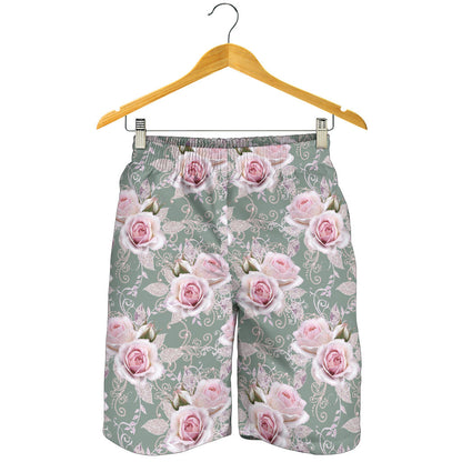 Rose White Pattern Print Design RO012 Mens Shorts