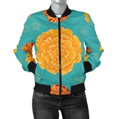 Marigold Pattern Print Design 02 Women's Bomber Jacket