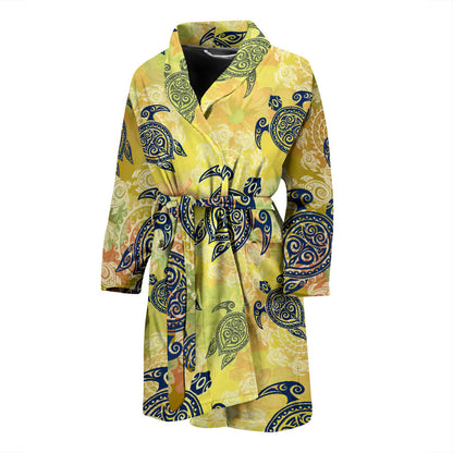 Hawaiian Turtle Tribal Design Print Men Bathrobe
