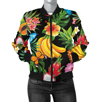 Tropical Fruits Pattern Print Design TF04 Women Bomber Jacket