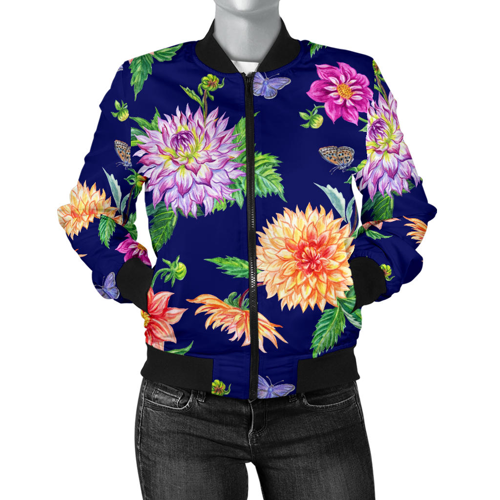 Dahlia Pattern Print Design DH010 Women Bomber Jacket