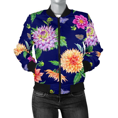 Dahlia Pattern Print Design DH010 Women Bomber Jacket