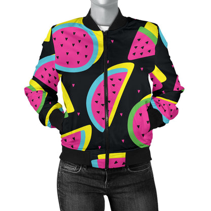 Watermelon Pattern Print Design WM07 Women Bomber Jacket