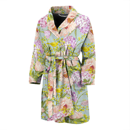 Hydrangea Pattern Print Design HD02 Men Bathrobe