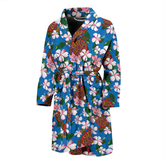 Sea Turtle Pink Hibiscus Hawaiian Print Men Bathrobe