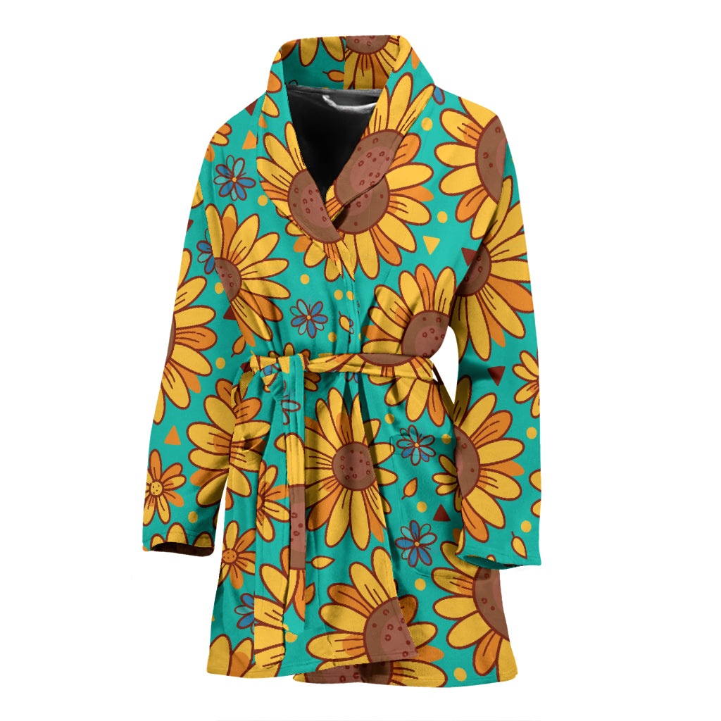 Sunflower Pattern Print Design SF013 Women Bathrobe