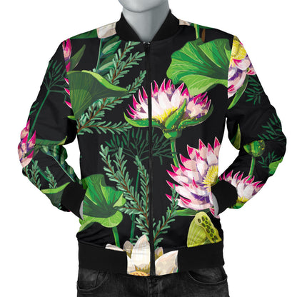 Water Lily Pattern Print Design WL010 Men Bomber Jacket