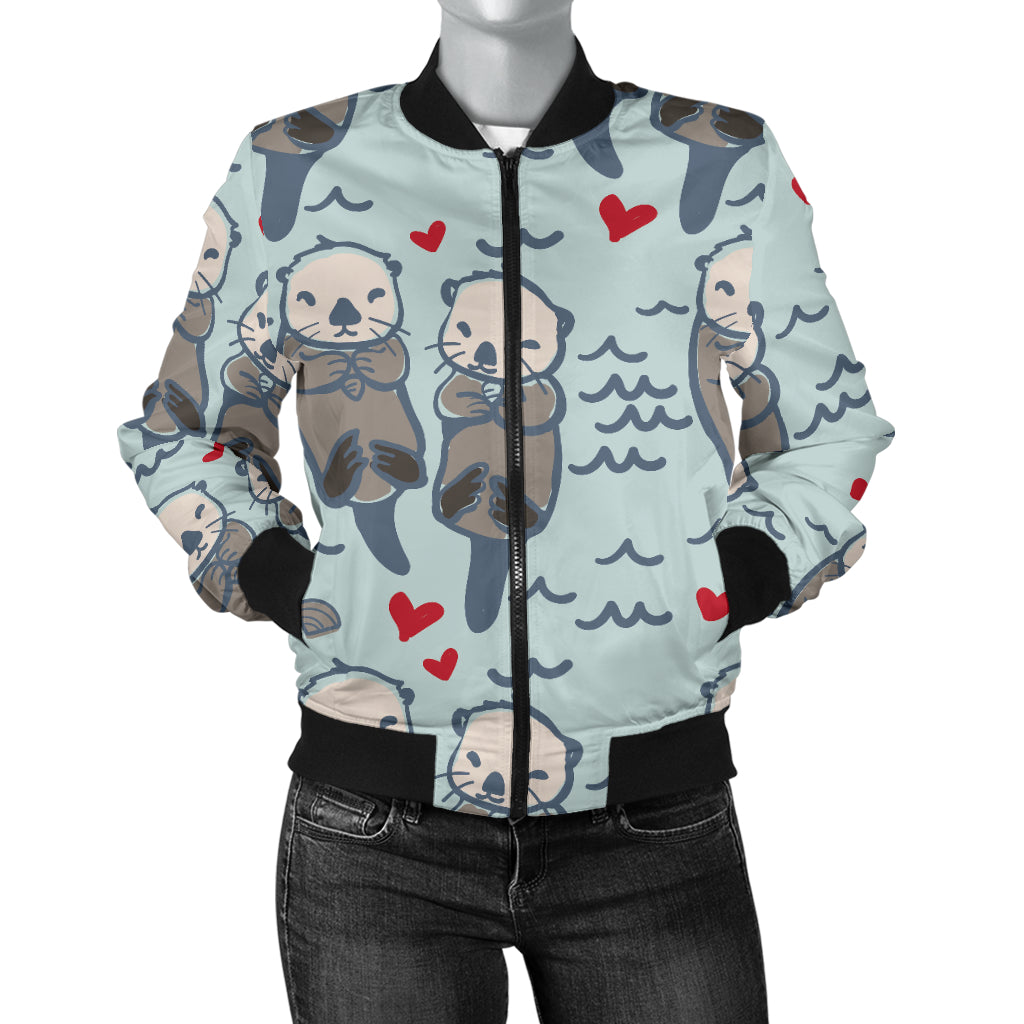 Sea Otter Pattern Print Design 03 Women's Bomber Jacket