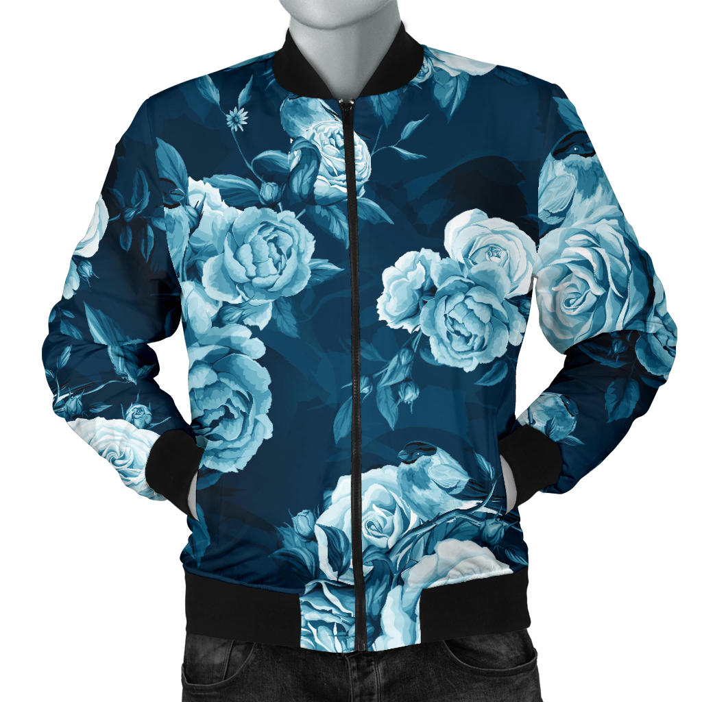 Rose Blue Pattern Print Design RO014 Men Bomber Jacket