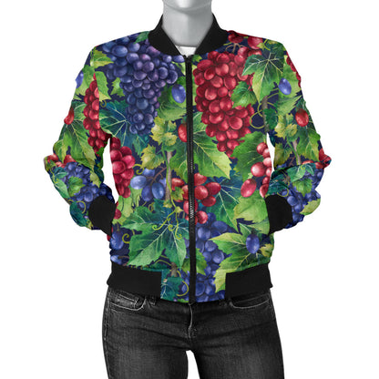 Grape Pattern Print Design GP02 Women Bomber Jacket