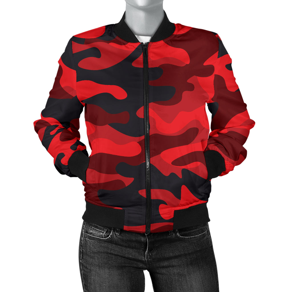 Camo Red Pattern Print Design 03 Women's Bomber Jacket