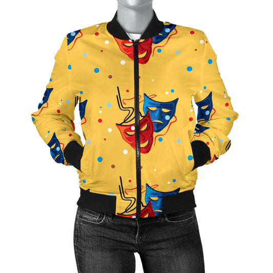 Acting Mask Pattern Print Design 02 Women's Bomber Jacket