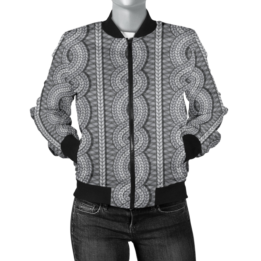 Cable Knit Pattern Print Design 01 Women's Bomber Jacket