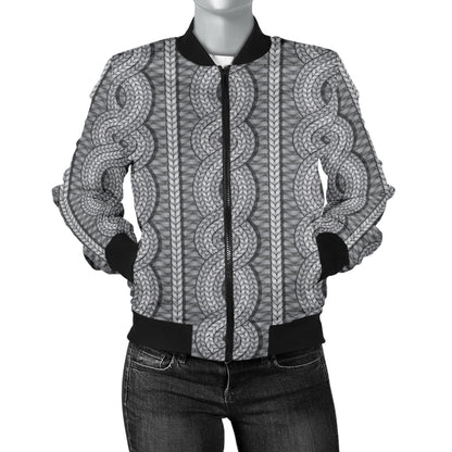 Cable Knit Pattern Print Design 01 Women's Bomber Jacket