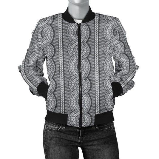 Cable Knit Pattern Print Design 01 Women's Bomber Jacket