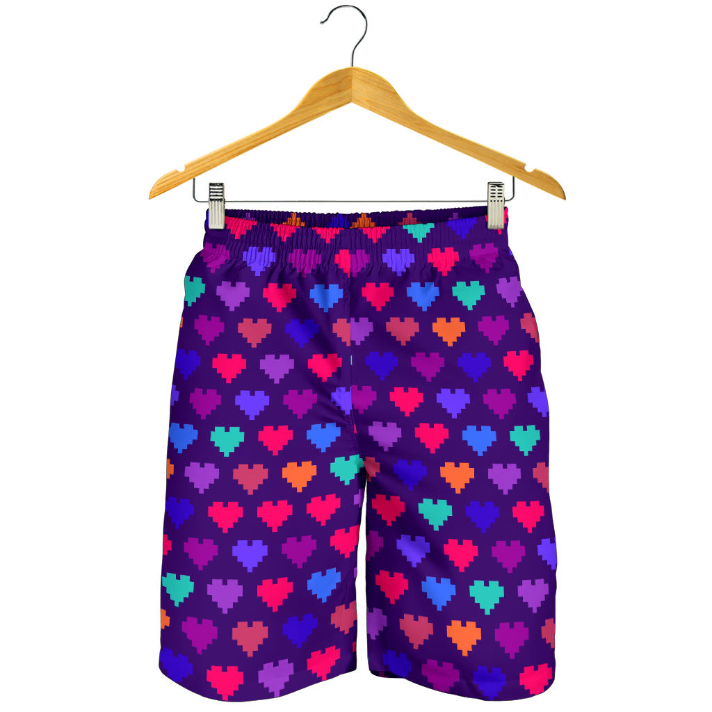 Heart Pixel Pattern Print Design HE03 Mens Shorts