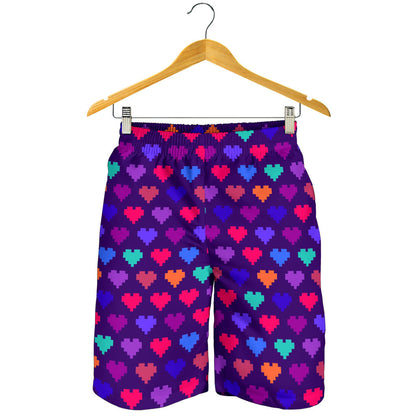Heart Pixel Pattern Print Design HE03 Mens Shorts