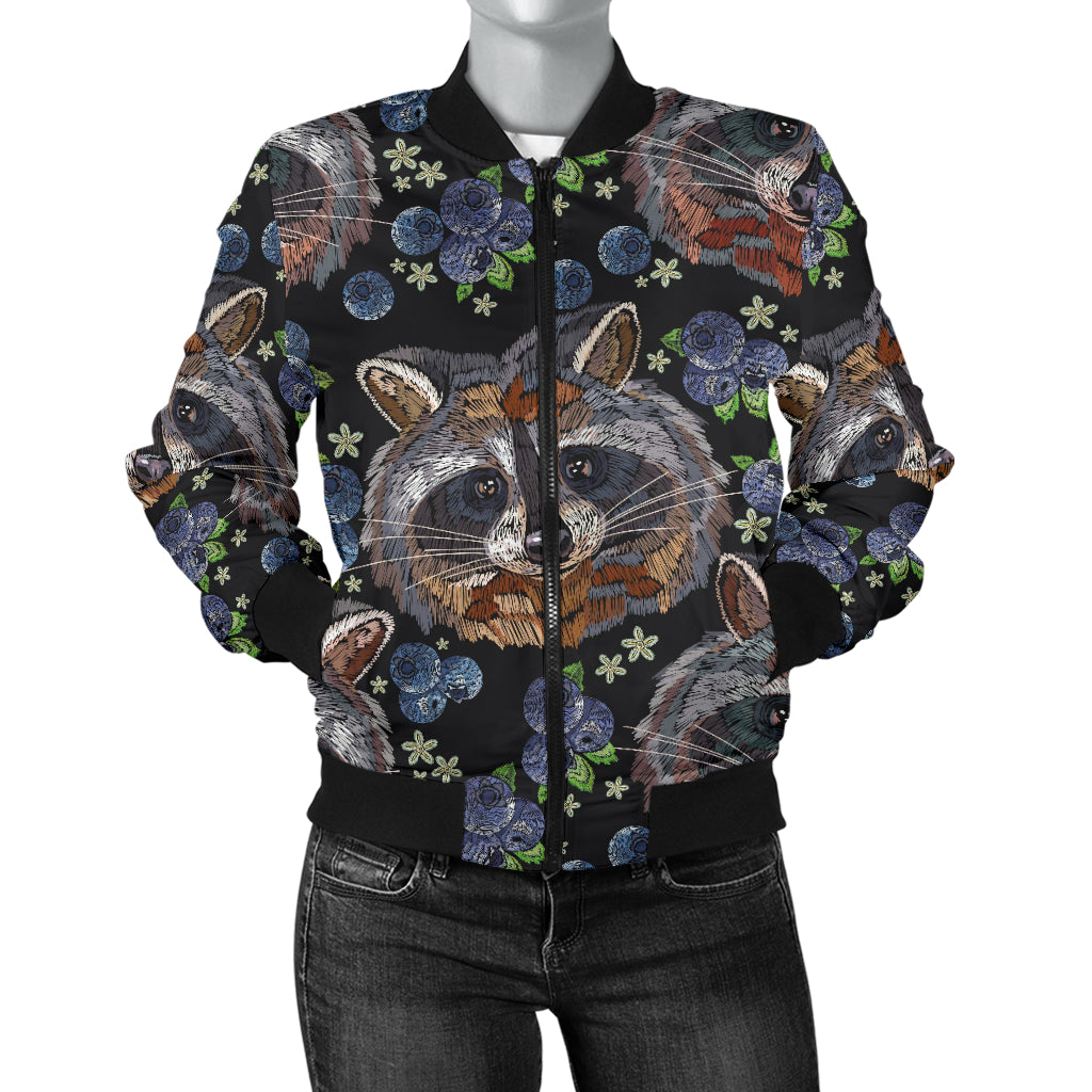 Raccoon Pattern Print Design A03 Women's Bomber Jacket