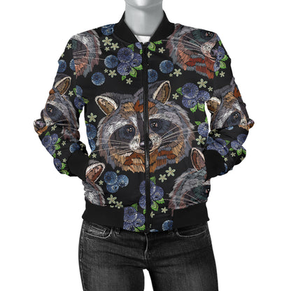 Raccoon Pattern Print Design A03 Women's Bomber Jacket