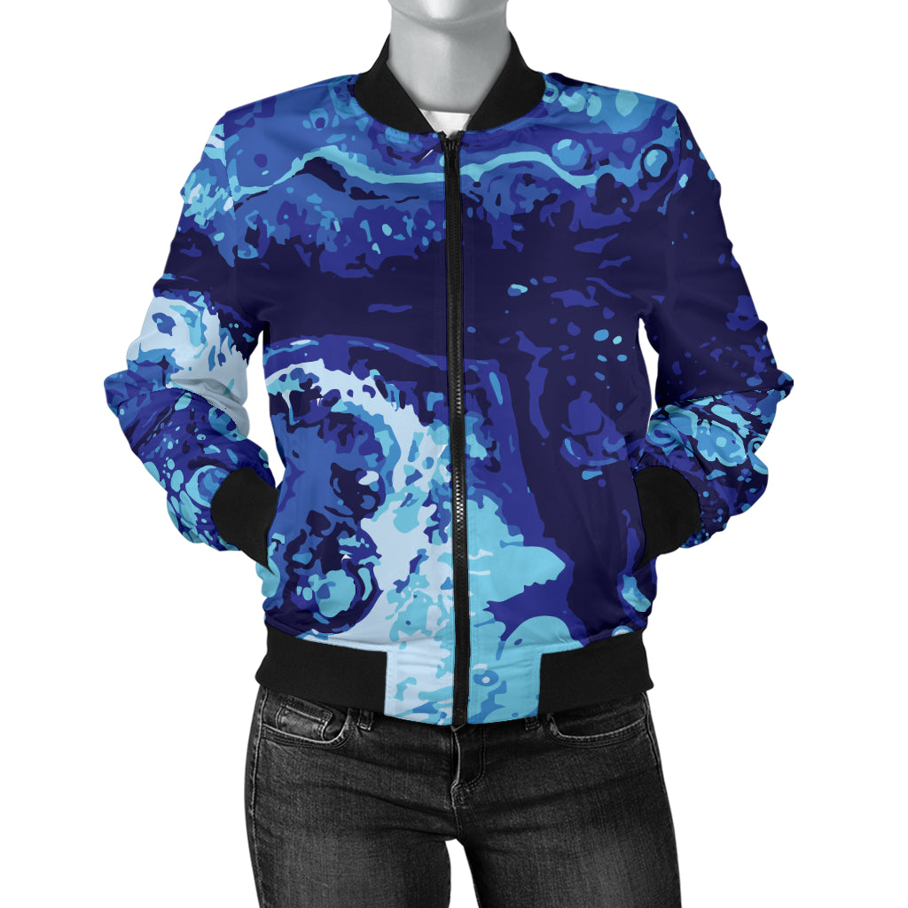 Ocean Liquid Pattern Print Design A03 Women's Bomber Jacket