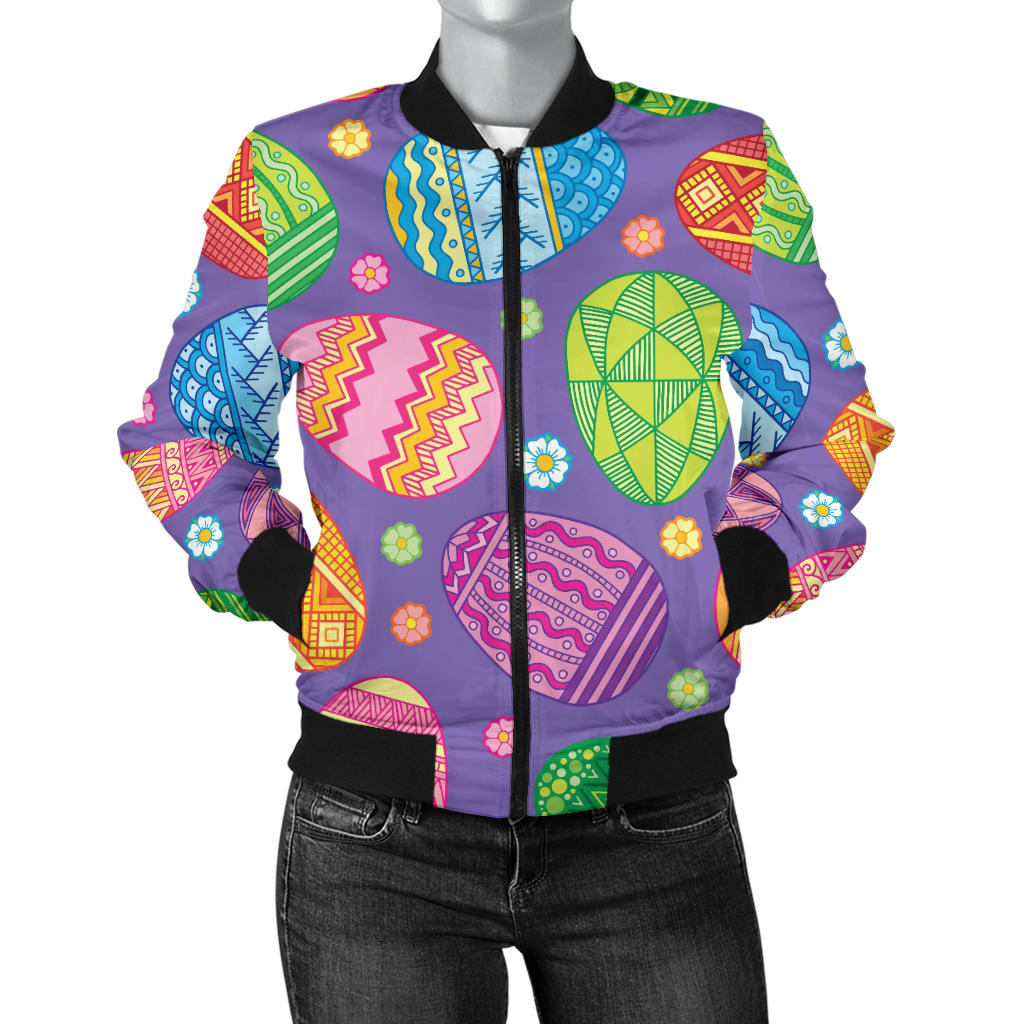 Easter Eggs Pattern Print Design RB010 Women Bomber Jacket