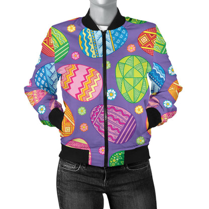 Easter Eggs Pattern Print Design RB010 Women Bomber Jacket