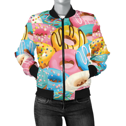 Donut Pattern Print Design DN01 Women Bomber Jacket
