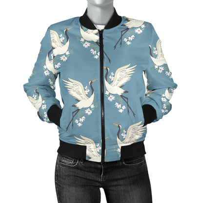 Crane Pattern Print Design 05 Women's Bomber Jacket