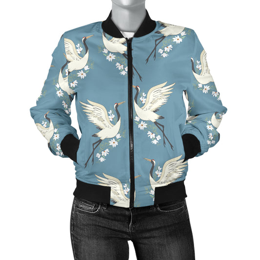 Crane Pattern Print Design 05 Women's Bomber Jacket