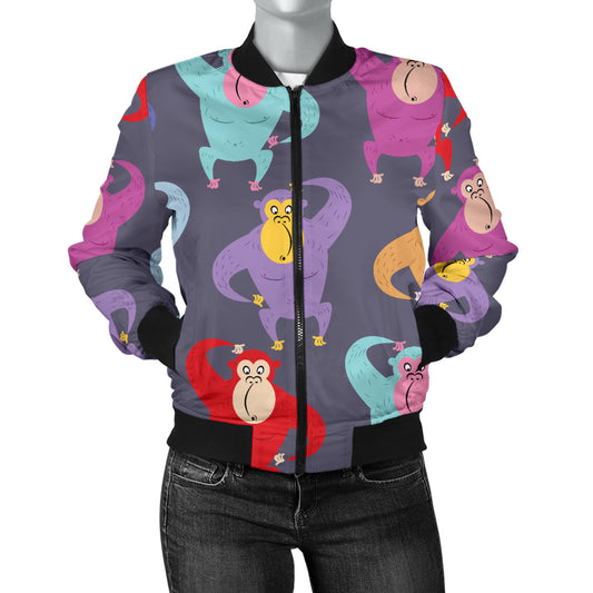 Chimpanzee Pattern Print Design 03 Women's Bomber Jacket