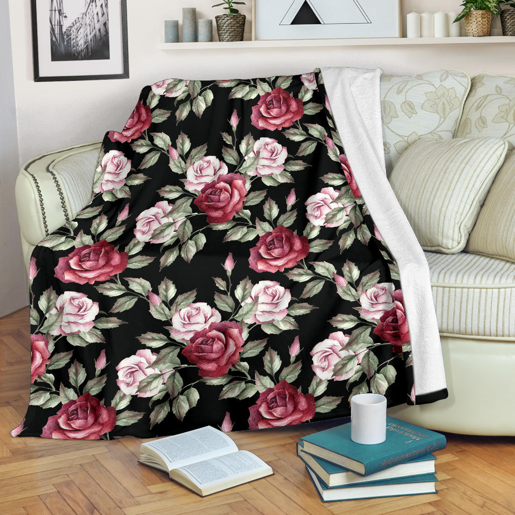 Rose Red Pink Pattern Print Design RO03 Fleece Blanket