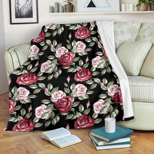 Rose Red Pink Pattern Print Design RO03 Fleece Blanket