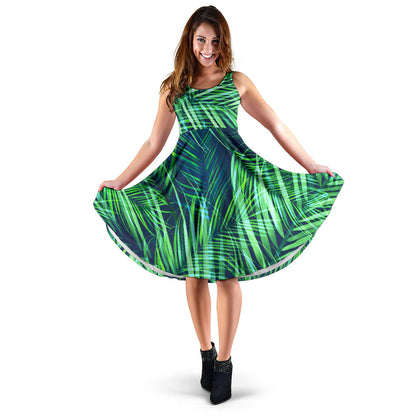 Palm Leaves Pattern Print Design PL02 Midi Dress