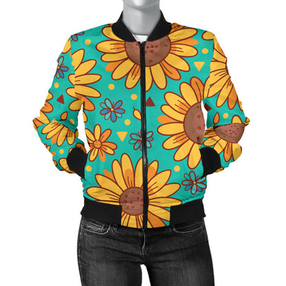 Sunflower Pattern Print Design SF013 Women Bomber Jacket