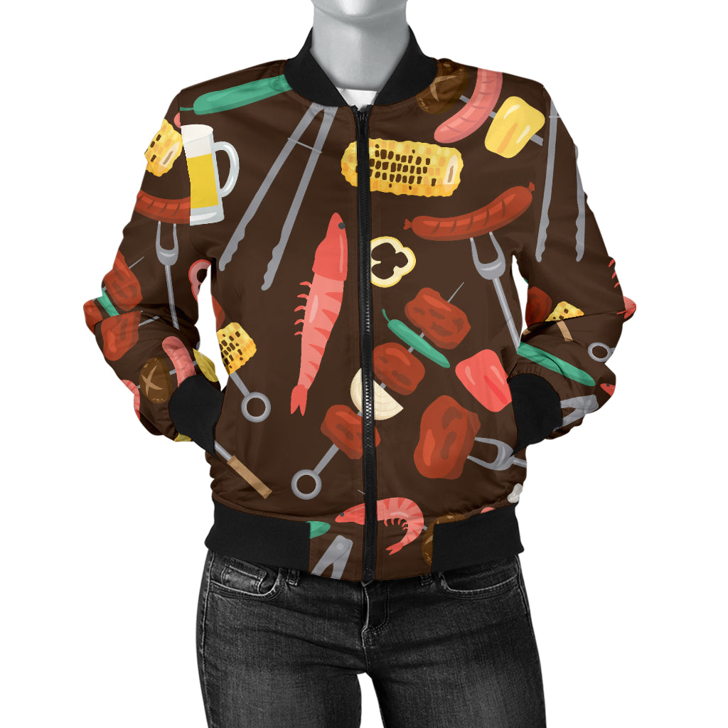 Barbecue Pattern Print Design 05 Women's Bomber Jacket